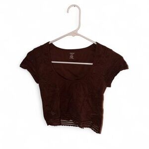 aerie Brown Scoop Neck Crochet Crop Top